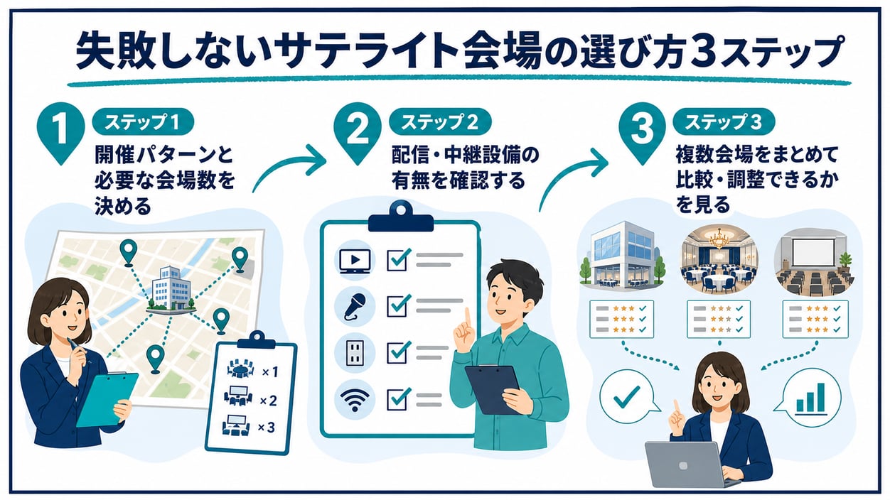 失敗しないサテライト会場の選び方3ステップ