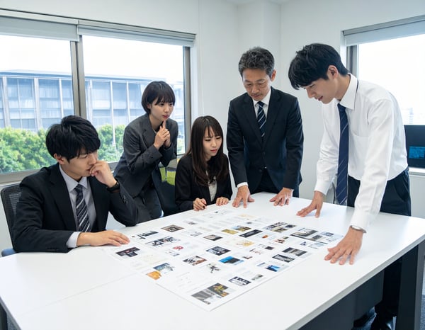 会議室で悩む姿